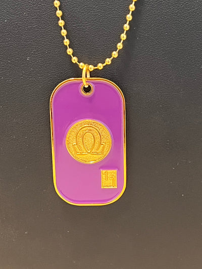 Omega Psi Phi Double Side Dog Tag Necklace Purple