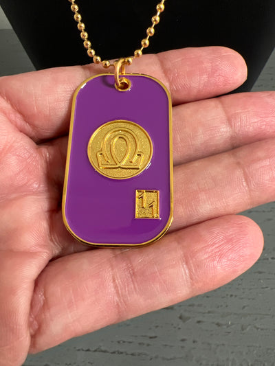 Omega Psi Phi Double Side Dog Tag Necklace Purple