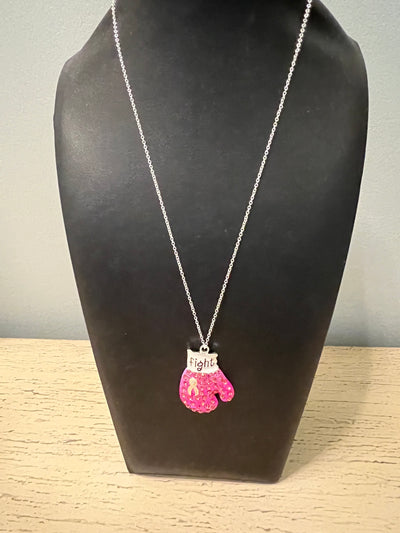 Breast Cancer Awareness FIGHT Bling Boxing Glove Necklace