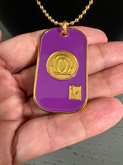 Omega Psi Phi Double Side Dog Tag Necklace Purple