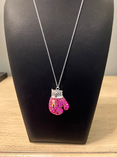 Breast Cancer Awareness FIGHT Bling Boxing Glove Necklace