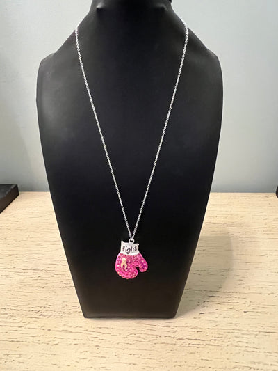 Breast Cancer Awareness FIGHT Bling Boxing Glove Necklace