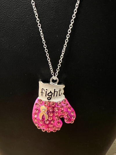 Breast Cancer Awareness FIGHT Bling Boxing Glove Necklace