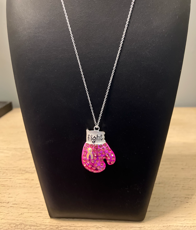 Breast Cancer Awareness FIGHT Bling Boxing Glove Necklace