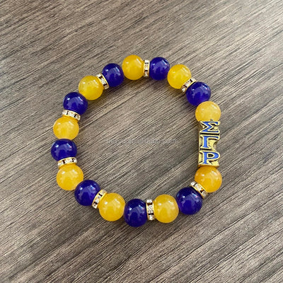 Sigma Gamma Rho Bling Natural Agate Stone Block Charm Bracelet