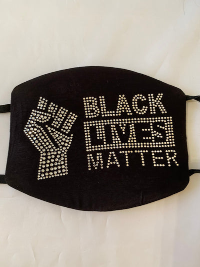 Black Lives Matter Fist Face Mask Crystal Front Logo