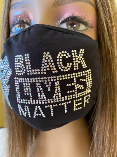 Black Lives Matter Fist Face Mask Crystal Front Logo