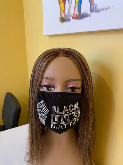 Black Lives Matter Fist Face Mask Crystal Front Logo