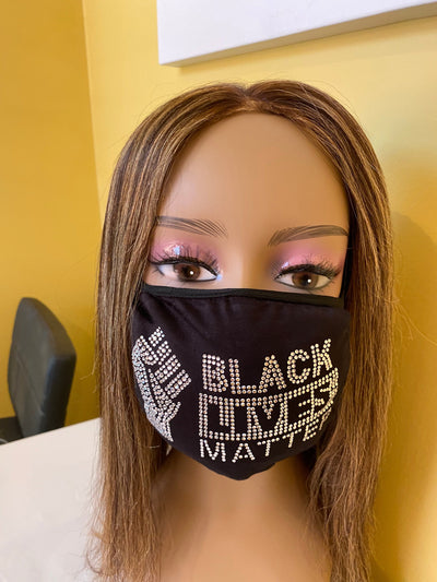 Black Lives Matter Fist Face Mask Crystal Front Logo