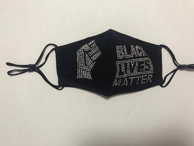 Black Lives Matter Mask with Fist Clear Crystal Adjustable Ear Loops