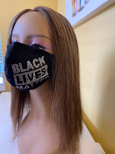 Black Lives Matter Mask with Fist Clear Crystal Adjustable Ear Loops