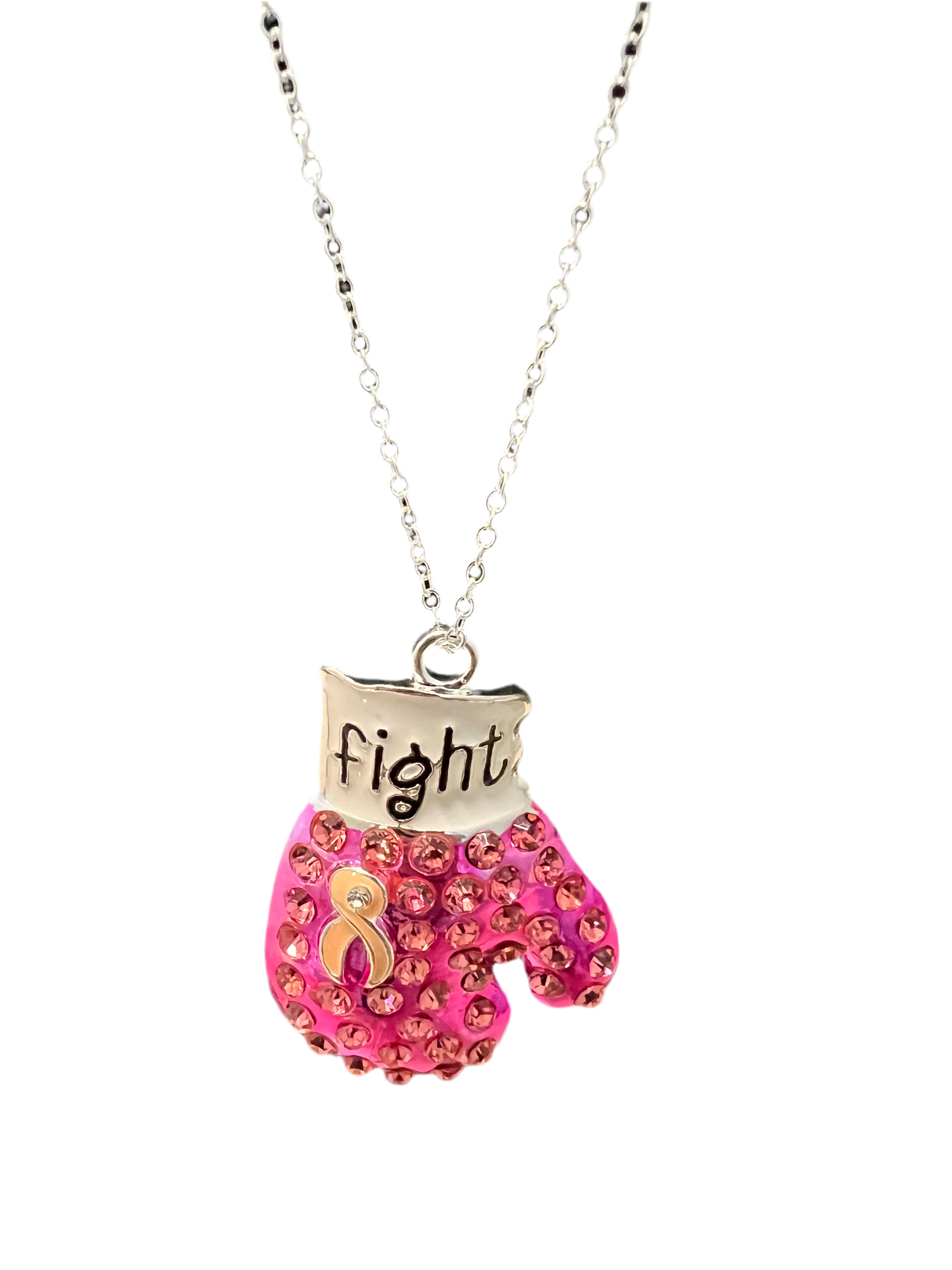 Breast Cancer Awareness FIGHT Bling Boxing Glove Necklace