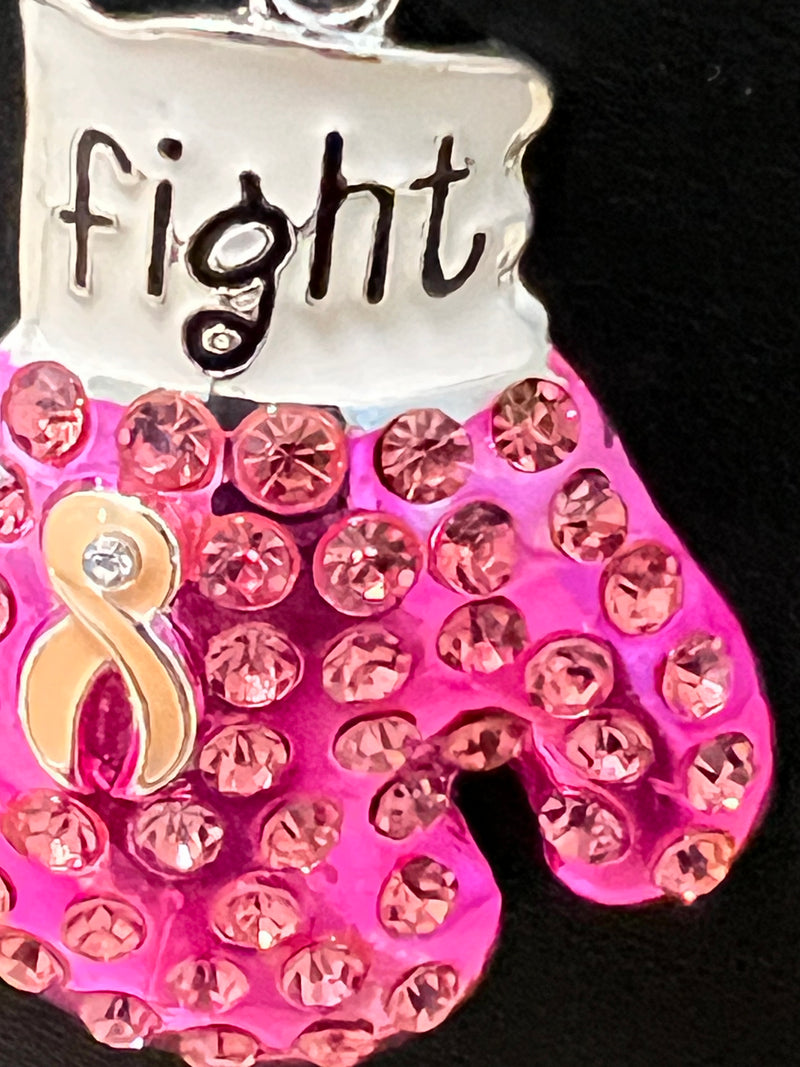 Breast Cancer Awareness FIGHT Bling Boxing Glove Necklace