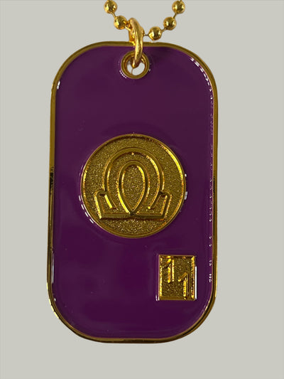 Omega Psi Phi Double Side Dog Tag Necklace Purple