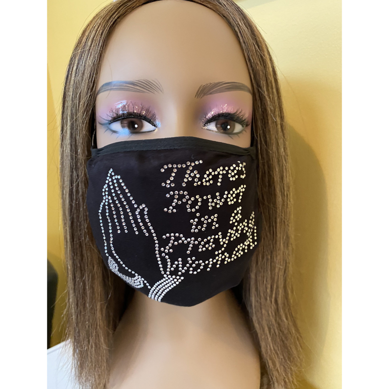 Christian There’s Power In A Praying Woman Rhinestone Bling Face Mask