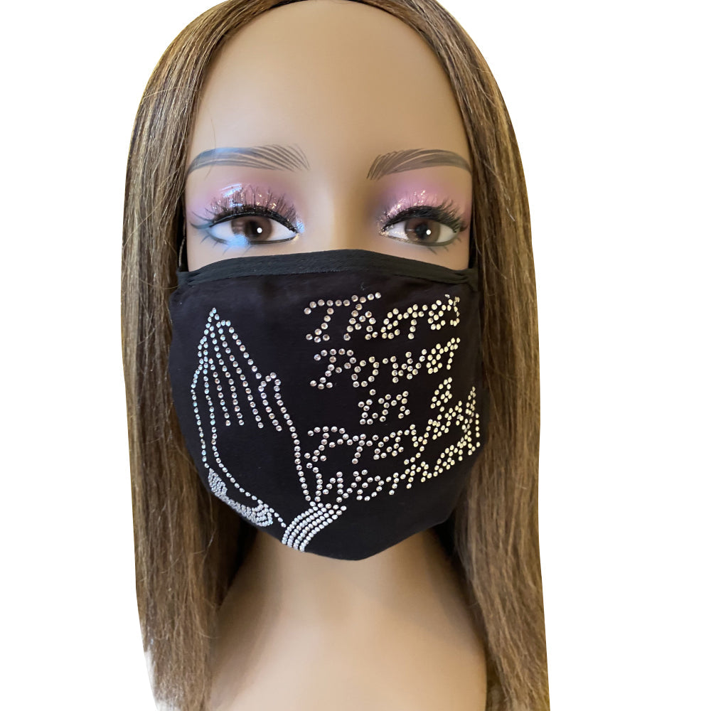 Christian There’s Power In A Praying Woman Rhinestone Bling Face Mask