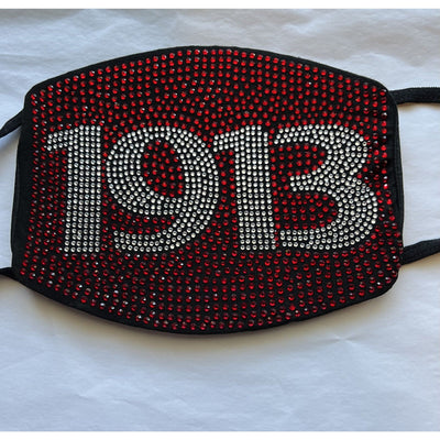 Delta Sigma Theta 1913 Full Rhinestone Bling Face Mask Red