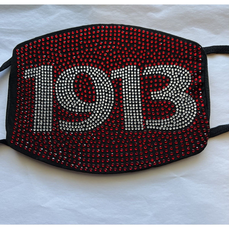 Delta Sigma Theta 1913 Full Rhinestone Bling Face Mask Red