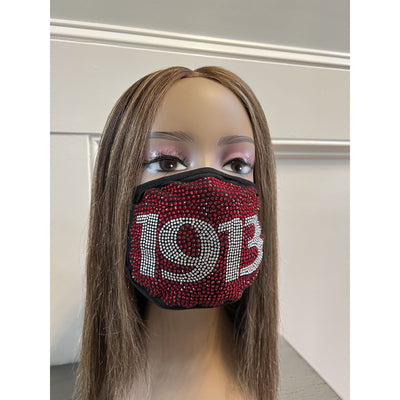 Delta Sigma Theta 1913 Full Rhinestone Bling Face Mask Red