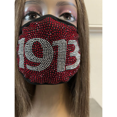 Delta Sigma Theta 1913 Full Rhinestone Bling Face Mask Red