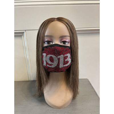 Delta Sigma Theta 1913 Full Rhinestone Bling Face Mask Red