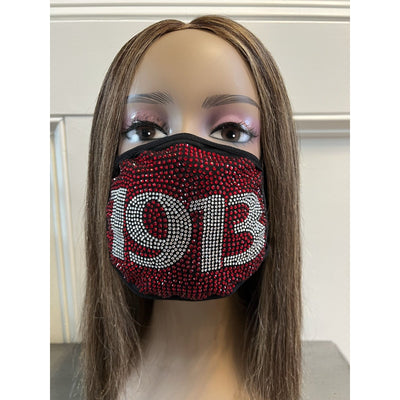 Delta Sigma Theta 1913 Full Rhinestone Bling Face Mask Red