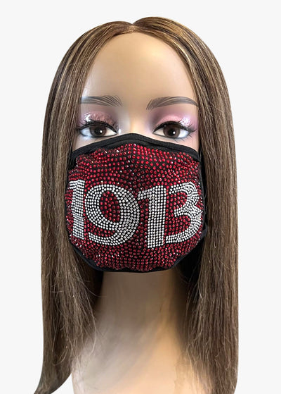 Delta Sigma Theta 1913 Full Rhinestone Bling Face Mask Red