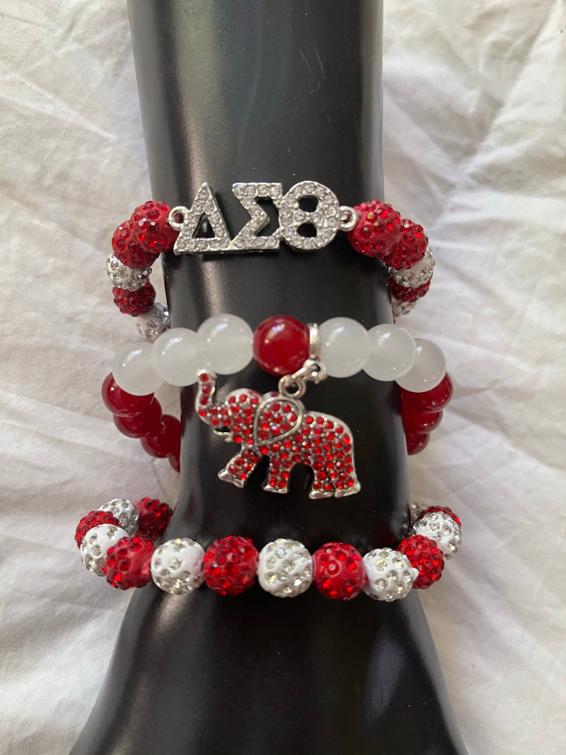 Delta Sigma Theta Beaded Bling Elastic Charm Bracelet Set