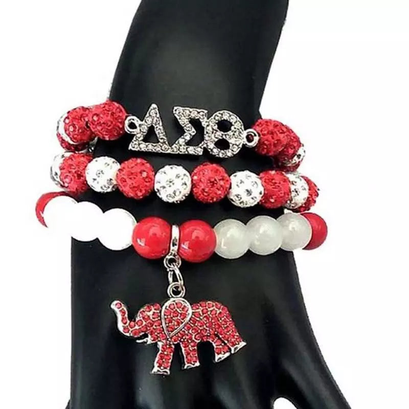 Delta Sigma Theta Beaded Bling Elastic Charm Bracelet Set