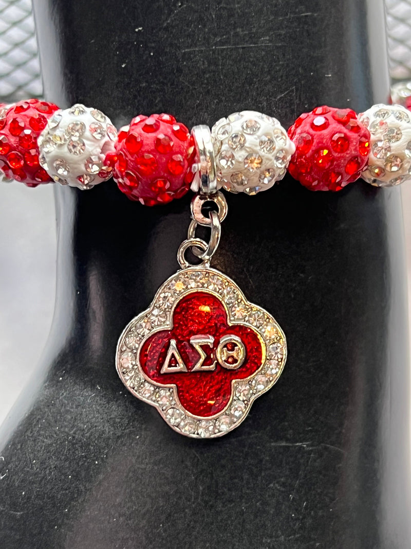 Delta Sigma Theta Beaded Bling Elastic DST Fleur Charm Bracelet