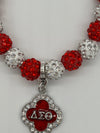 Delta Sigma Theta Beaded Bling Elastic DST Fleur Charm Bracelet