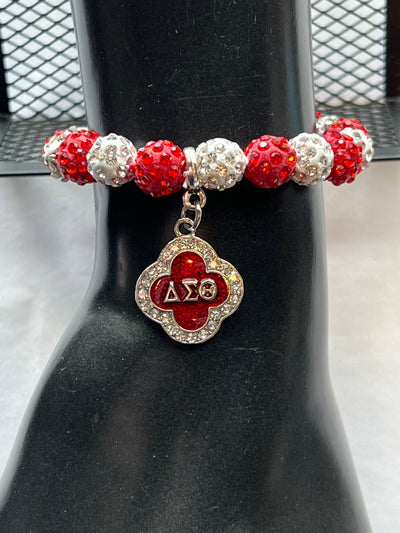 Delta Sigma Theta Beaded Bling Elastic DST Fleur Charm Bracelet