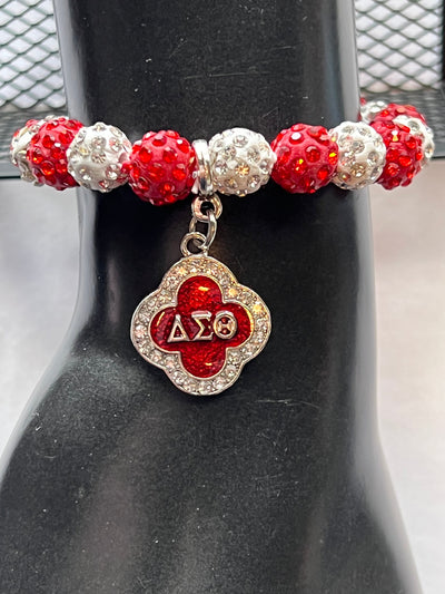 Delta Sigma Theta Beaded Bling Elastic DST Fleur Charm Bracelet