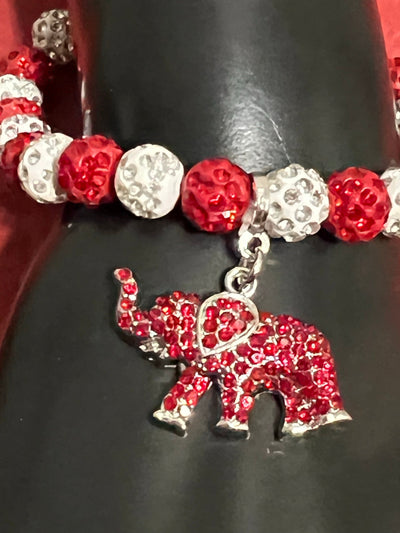 Delta Sigma Theta Beaded Bling Elastic Elephant Charm Bracelet