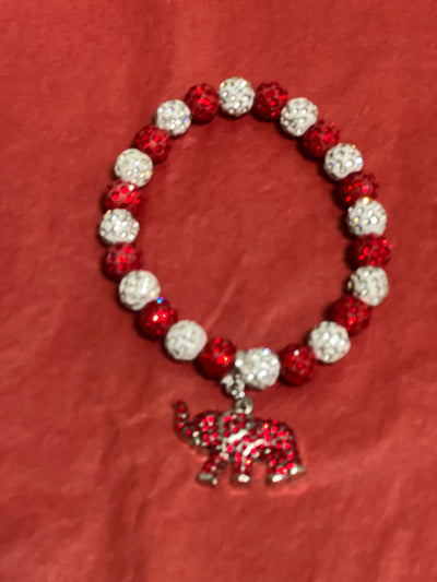 Delta Sigma Theta Beaded Bling Elastic Elephant Charm Bracelet