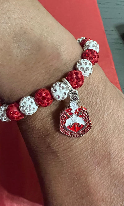 Delta Sigma Theta Beaded Bling Elastic Shield Charm Bracelet