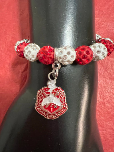 Delta Sigma Theta Beaded Bling Elastic Shield Charm Bracelet