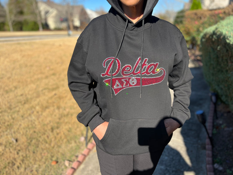 Delta Sigma Theta Rhinestone Bling Velour Lined Hoodie