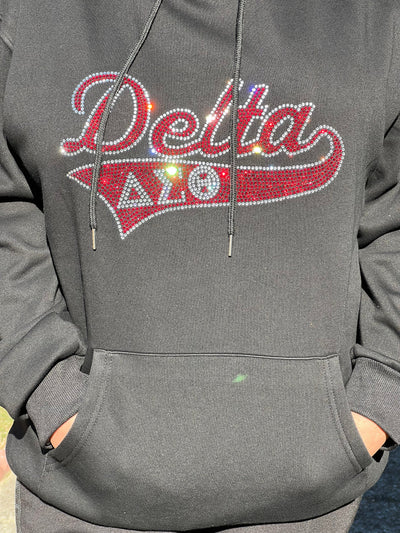 Delta Sigma Theta Rhinestone Bling Velour Lined Hoodie