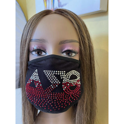 Delta Sigma Theta Roots Rhinestone Bling Face Mask Red