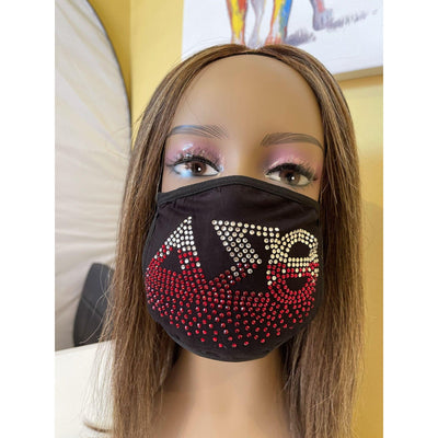 Delta Sigma Theta Roots Rhinestone Bling Face Mask Red