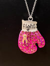 Breast Cancer Awareness FIGHT Bling Boxing Glove Necklace