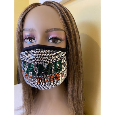 FAMU Florida A & M Rhinestone Bling Face Mask