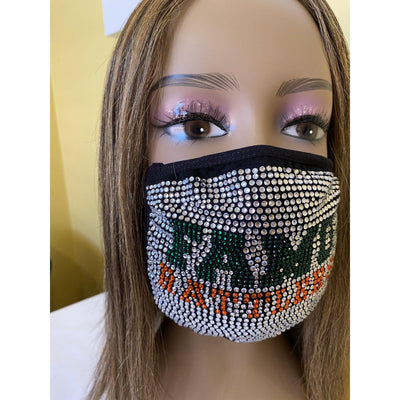 FAMU Florida A & M Rhinestone Bling Face Mask