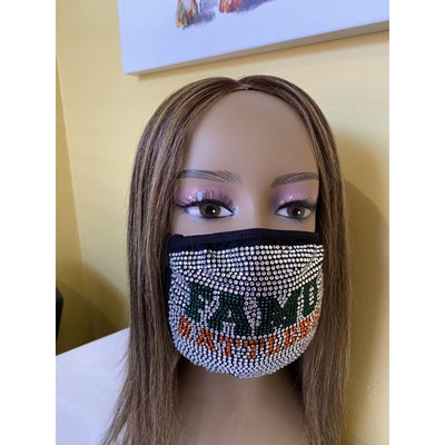FAMU Florida A & M Rhinestone Bling Face Mask
