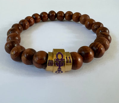 Omega Psi Phi Natural Wooden Beaded Bracelet