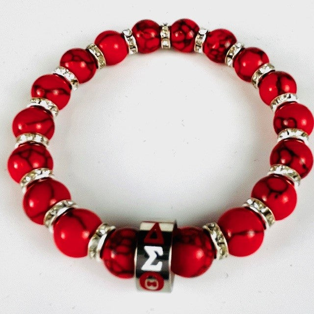 Delta Sigma Theta DST Stone Bead Bracelet Turquoise Red