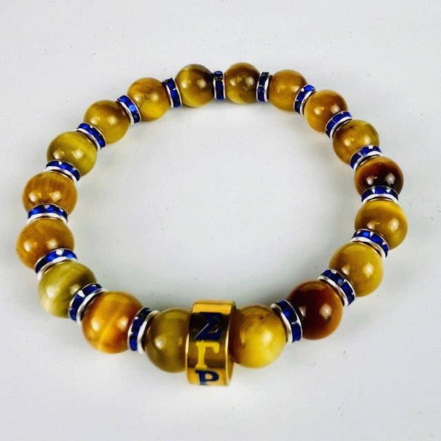 Sigma Gamma Rho SGR Tiger Eye Beaded Bracelet Gold