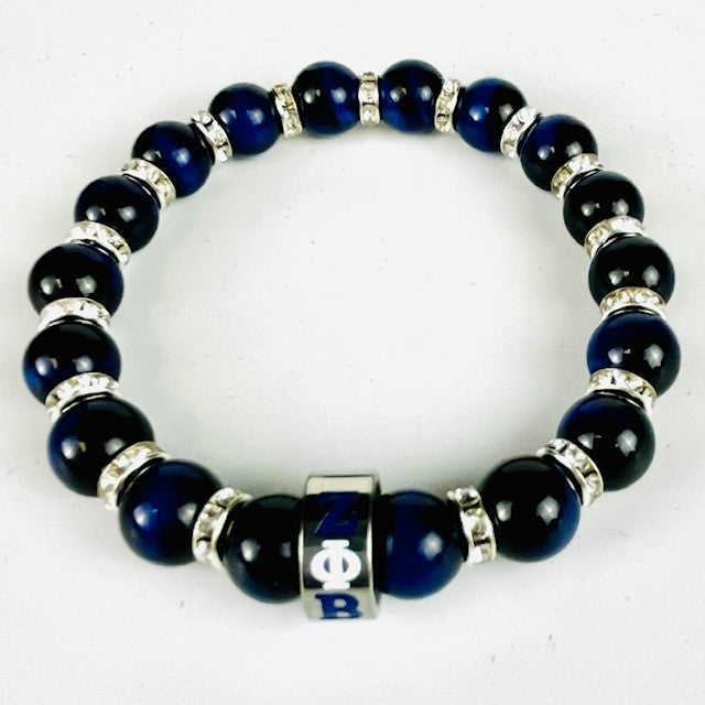 Zeta Phi Beta ZPB Tiger Eye Stone Bracelet Blue