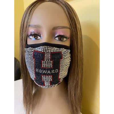 Howard University Rhinestone Bling Face Mask Blue